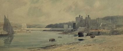 PHIL OSMENT (British, 1861-1947) watercolour - panoramic view of Conwy Castle and bridge with