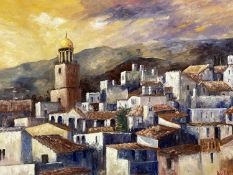 ‡ ANN FELLOWS oil on board - 'Frigiliana, Andalucia', signed lower right, 60 x 90.5cms Provenance:
