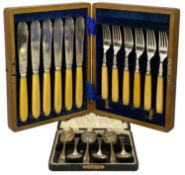TWO SETS OF ENGLISH CUTLERY comprising a cased set of six silver teaspoons, 4.5ozt; and an oak-cased