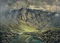 ‡ MOSS WILLIAMS (Welsh, 1894-1975) oil on board - entitled 'Gwlaw a Heulwen Cader Idris', signed and