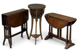 BASKET-TOPPED FLOOR-STANDING PLANTER STAND with metal liner, 80 (h) x 37cms (diam.); mahogany