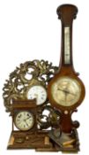 CLOCKS & BAROMETERS, to include 19th century rosewood-cased onion-top barometer with thermometer,