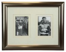 TWO BLACK & WHITE PHOTOGRAPHS OF WELSH FOOTBALLER JOHN CHARLES (1931-2004), one signed in pen,
