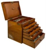 LATE 19TH CENTURY MAHOGANY DENTIST'S CABINET, lid with brass carrying handle and recessed plaque