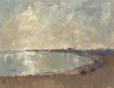 ‡ JOAN ELLIOTT BATES (British, b. 1930) oil on canvas - entitled verso 'Shingle Shore' signed
