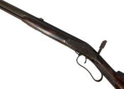 RIVIERE, LONDON, 19TH CENTURY PERCUSSION SPORTING RIFLE, heptagonal 77cms barrel, engraved trigger