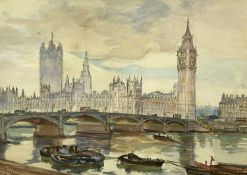 ‡ M.L.R. PIERREPONT (British, 1889-1984) watercolour - Thames, London from the South towards