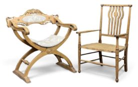 X-FRAME CHAIR with upholstered seat and back; and another vintage chair (2) Provenance: private