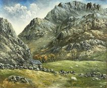 ‡ GWYNETH TOMOS (Welsh, 1937-2016) oil on canvas - entitled verso 'No. 4 Crib Goch', signed lower