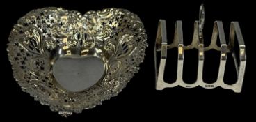 SILVER COLLECTABLES, heart-shaped bonbon dish with repoussé and pierced decoration; and a George V