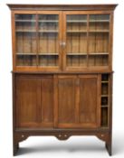 WELSH CHAPEL / SCHOOL VINTAGE PINE CUPBOARD, upper section with twin glazed doors, base having two