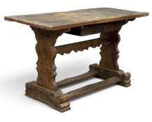 18TH CENTURY OAK GOTHIC / ECCLESIASTICAL SMALL REFECTORY TABLE with single two-sided drawer, 72 (