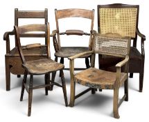 ASSORTED VINTAGE CHAIRS to include two Victorian commodes, farmhouse chairs etc. (5) Provenance: