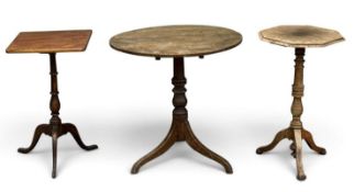 THREE ANTIQUE SIDE / TEA TABLES, to include circular tilt-top tripod table, 69 (h) x 70cms (