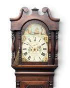VICTORIAN OAK & MAHOGANY LONGCASE CLOCK, painted dial with rocking ship movement by R. Bonner
