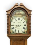 OAK LONGCASE CLOCK, circa 1900, E.E. Jones of Bethesda, with painted dial, twin weights, pendulum