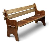 VINTAGE MAHOGANY BENCH, peg jointed with two-plank seat and two-plank back, 77 (h) x 153 (w) x 56cms