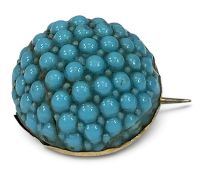 VICTORIAN GOLD BLACKBERRY BROOCH set with turquoise cabochons in a domed pave arrangement,