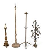 FOUR FLOOR-STANDING ORNATE LAMPS, tallest 160cms (h) Provenance: private collection Conwy