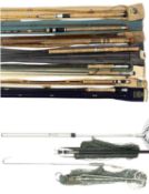 ASSORTED FISHING TACKLE including eight rods, Hardy, Farlow and Bruce Walker, with three landing