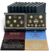 ROYAL MINT QUEEN ELIZABETH II BRILLIANT UNCIRCULATED UK PROOF COIN COLLECTION SETS, complete run