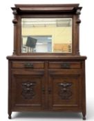 EDWARDIAN MAHOGANY MIRROR-BACK SIDEBOARD with two doors and two drawers, 184 (h) x 119 (w) x