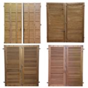 QUANTITY OF VINTAGE LOUVRE DOORS with iron furniture, two three-section, 171 (h) x 69 (w) x 1.