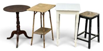GROUP OF OCCASIONAL TABLES / STOOLS, to include a bamboo two-tier table, 73 (h) x 53 (l) x 36cms (