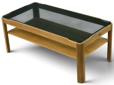 MID-CENTURY TEAK & GLASS COFFEE TABLE by Myer, 35 (h) x 87 (w) x 44cms (d) Provenance: private