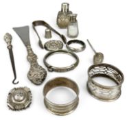 ASSORTED SILVER / SILVER-MOUNTED COLLECTABLES, including shoehorn, buttonhook, Georgian sugar