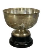 EMBOSSED SILVER FOOTED BOWL, London 1902, 11 (h) x 16cms (diam.), 10.5ozt Provenance: private