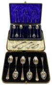 ASSORTMENT OF SILVER SPOONS, including a cased set of six apostle spoons with tongs, three other