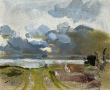 CONTEMPORARY BRITISH oil on canvas - abstract coastal landscape, unsigned, 24.5 x 30cms