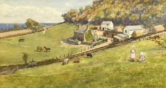 WARREN WILLIAMS (British, 1863-1941) watercolour, circa 1910, - unusual scene of coastal farm with