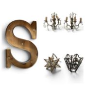 VARIOUS LIGHTING to include wall sconces, lanterns, shades and an S-shaped light, 41cms (h)
