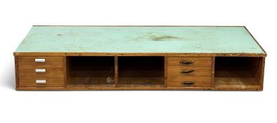 CLERK'S WORKTOP with melamine surface, multi-drawers and 'pigeonholes', 28 (h) x 171.5 (w) x