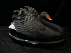 Schwarzer Schwan. Franklin Mint. Bisquitporzellan auf losem Holzsockel. Ca 20x33cm.