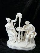 Die Musikstunde. Scheibe-Alsbach. Bisquit-Porzellan. Ca 22x24cm.