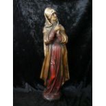 Große handgeschmnitzte Holzfigur.Heilige. Farbig gefasst. H. 54cm.