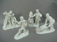 Vier Bergmanns Figuren (Thema, Bergmann, Bergbau etc). Manufaktur Fürstenberg. Weißporzellan. H. bis