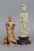 2 chinesische Specksteinfiguren der Guanyin