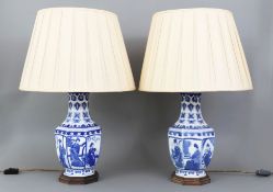 Paar Tischlampen mit chinesischen Achtkantvasen