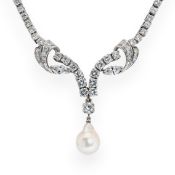 Collier mit Brillantbesatz und Zuchtperle