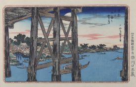 Utagawa Hiroshige (1797-1858),  "Abendmond an der Ryogoku-Brücke / Ryogoku no yoizuki", aus der