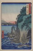 Utagawa Hiroshige (1797-1858),  "Provinz Sagami, Eingang zu den Höhlen bei Enoshima / Sagami,