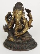 Sitzender Ganesha, Tibet, Himalaya-Gebirge 17./18. Jh., Bronze, teilvergoldet, Hose u. Gesicht mit