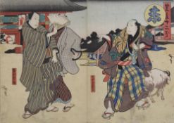Gotei Hirosada (ca. 1810-1864), 2 kleine japanische Farbholzschnitte, chuban-Diptychon zu dem