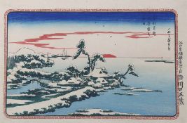 Utagawa Hiroshige (1797-1858),  "Sonnenaufgang an Neujahr bei Susaki / Susaki yuki no hatsuhi",