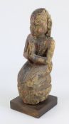 Buddha aus Holz, Burma 19. Jh., Reste v. bemalung, starke Verwitterungsspuren, Rückseite mit starken