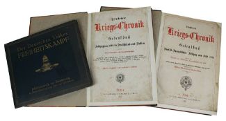 3 Kriegs-Gedenkbücher: 2 x "Illustrierte Kriegs-Chronik": "Gedenkbuch an den Feldzug von 1866 in